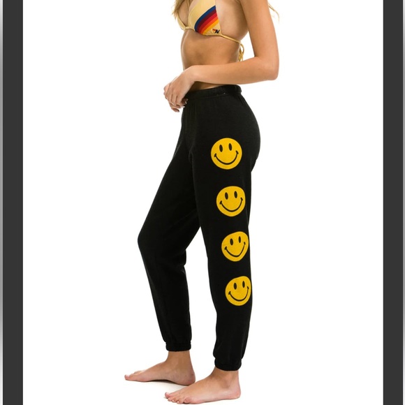 NWOT AVIATOR NATION SMILEY 2 LIGHT WEIGHT SWEATPANTS - BLACK - Picture 3 of 10